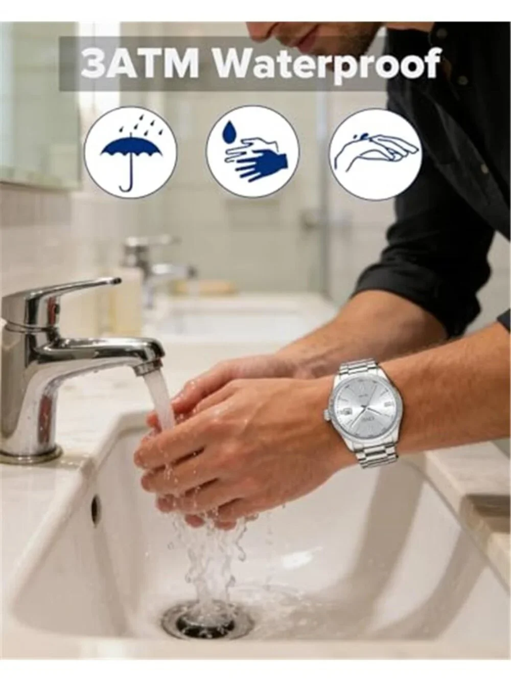 Watch for Men Analog Silver Wrist Quartz Movement Stainless Steel Luminous